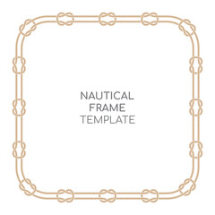 Vector square frame made of a thick, knotted rope. The rope is a light brown color and the background is white. 