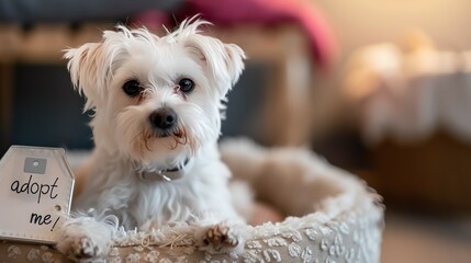 Adopt me concept with cute dog puppy character. AI generated image.