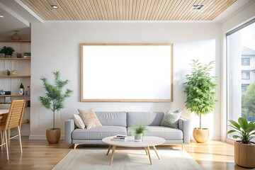 Minimalist Blank Frame Mockup With an Aesthetic Living Room