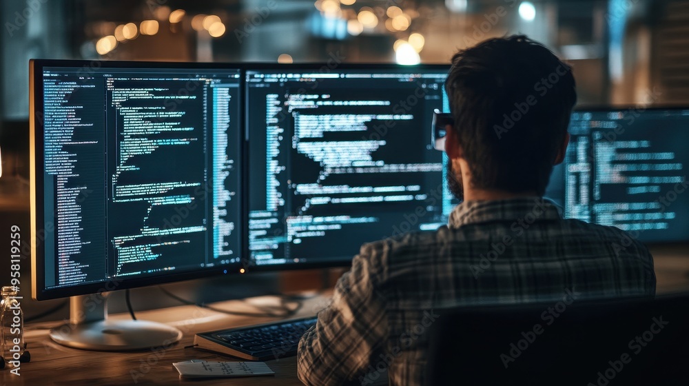 Poster programmer working late into the night