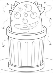 bin trash waste coloring book page