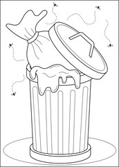 bin trash waste coloring book page