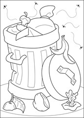 compost trash waste coloring book page