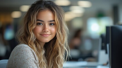 Hispanic young woman happily collaborating with colleagues around a conference table, sharing ideas and laughing