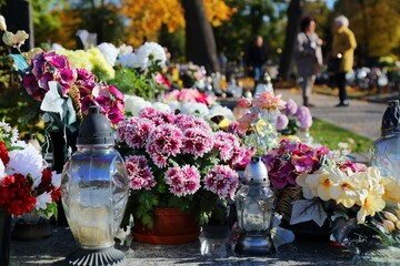 All Saints Day graveyard flowers in Poland