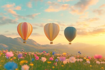Fototapeta premium Blooming Flower Farm from a Hot Air Balloon