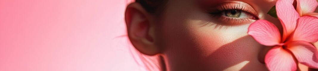 Closeup of Woman with Makeup and Flowers on Her Face