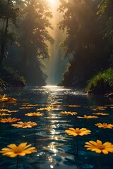 sunset over the river