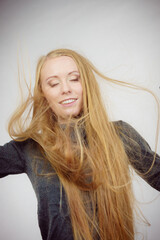 Girl with blowing long hair