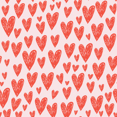 Creative abstract seamless pattern with pencil drawn hearts. Modern heart texture great for fabric, textile, apparel, wallpaper. Vector illustration