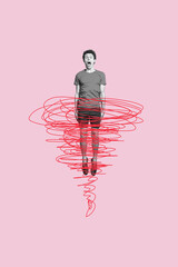 Vertical photo collage of scared man tornado trap forecast cyclone bipolar doodle scribble mental...