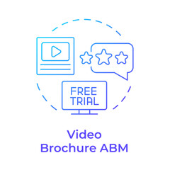 Video brochure abm blue gradient concept icon. Customer rating, product demo. Advertising strategy. Round shape line illustration. Abstract idea. Graphic design. Easy to use in infographic