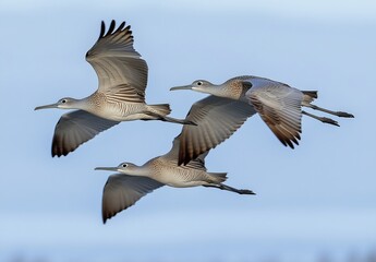 Obraz premium A Scenic View of Birds in Flight Against a Blue Sky