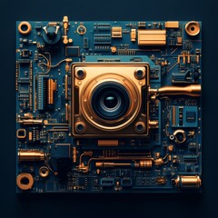 Fototapeta premium Circuits in metallic colors and sharp angles that resemble retro-futurism