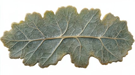 A grapevine leaf, broad and lobed with a slightly serrated margin, in deep green