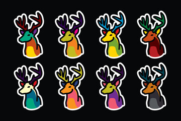 Original vector icon set in vintage style. A deer with large antlers.