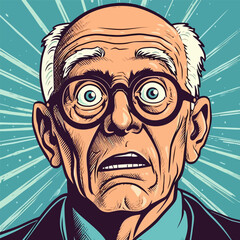 Face of an admiring or surprised old man. Retro pop art comic style. Vector illustration.