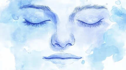 An abstract line drawing of a face with closed eyes, set against a pastel background