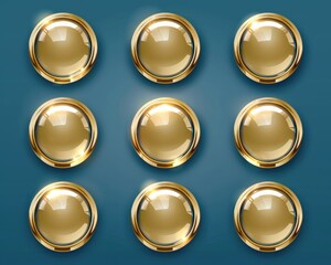 Gold Buttons Sale. Abstract Design Featuring Shiny Gold Buttons in Blue Icon
