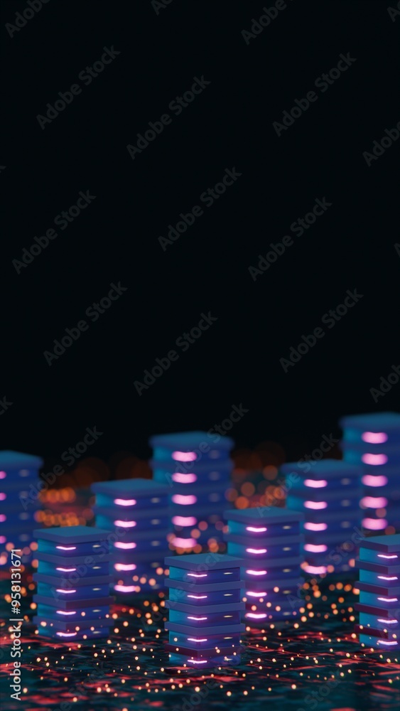 Aufkleber futuristic circuit board with glowing tower structures