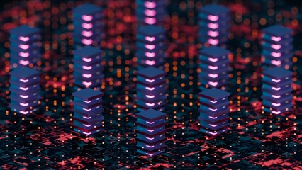 Obraz premium Futuristic Circuit Board with Glowing Tower Structures