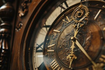 Obraz premium Golden hands ticking on a vintage clock face, reminding us of history and the passage of time