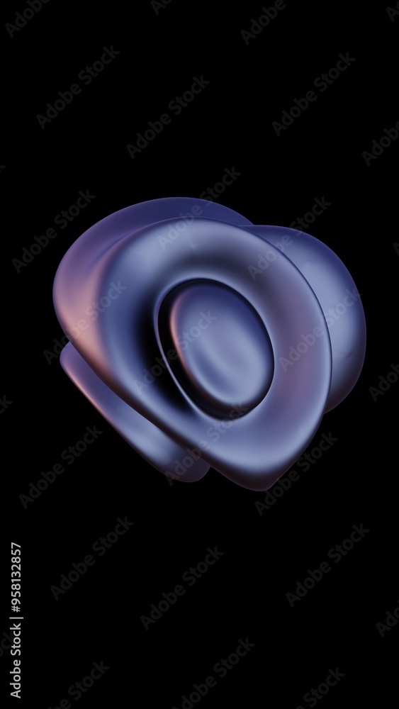 Poster abstract 3d fluid shape with glossy black surface on a purple background