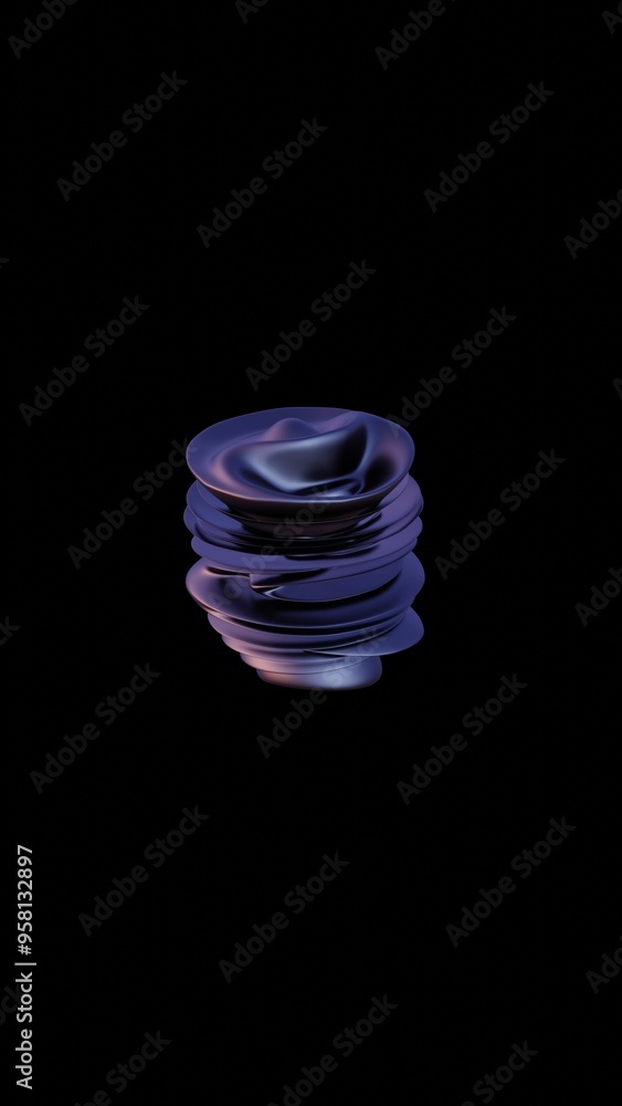 Poster abstract 3d fluid shape with glossy black surface on a purple background