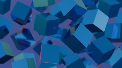 Floating Blue Cubes in Abstract Motion