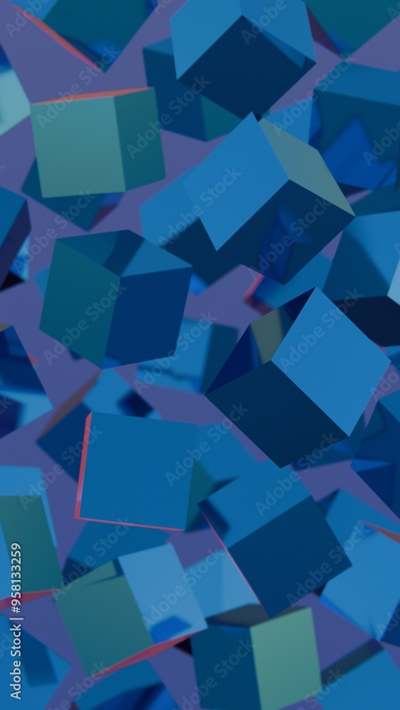 Poster Floating Blue Cubes in Abstract Motion