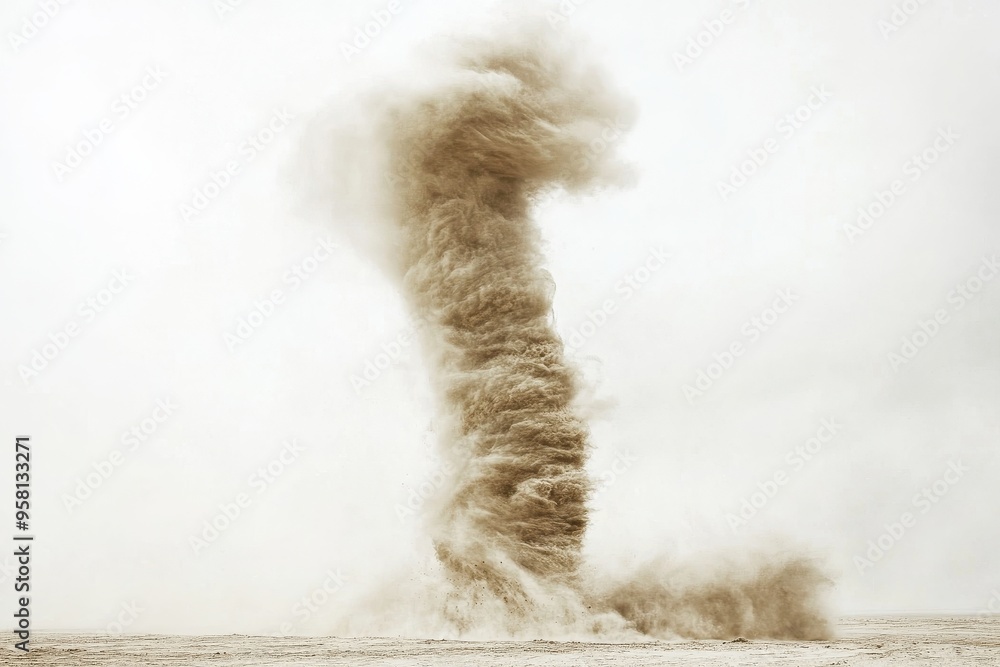 Poster brown dust swirling through a dynamic composition resulting in an artistic explosion