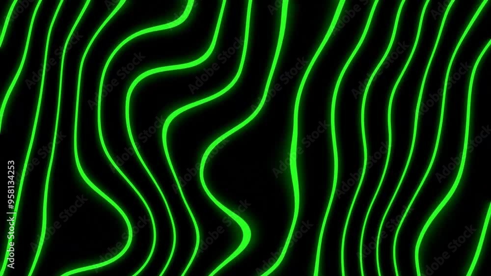 Sticker abstract motion wave green background, abstract neon glow line waves background animation, abstract 