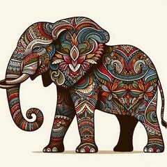 Obraz premium Vector Illustration of a Colorful Elephant Crafted from Vintage Patterns 
