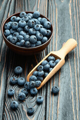 Blueberry photography in a bowl on rustic background