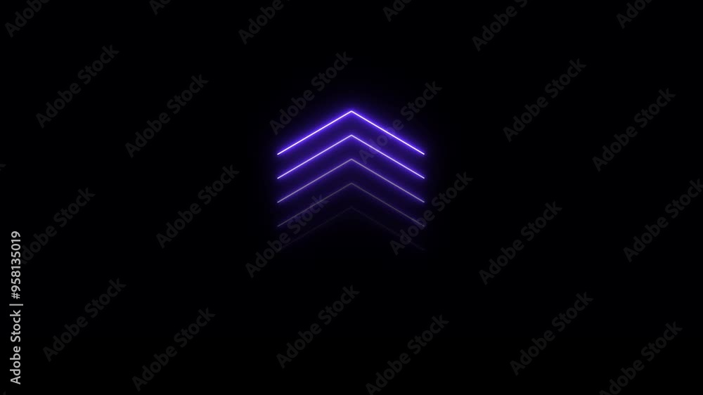 Poster neon blue right arrow direction icon. abstract neon arrow loading animation.