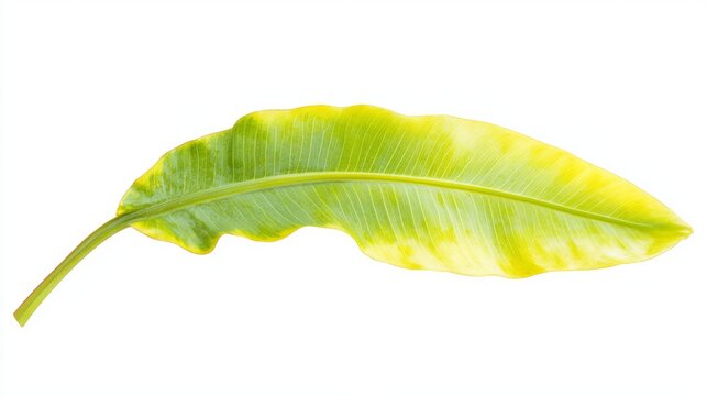 A single plantain leaf, broad with parallel veins and a smooth margin, in bright green