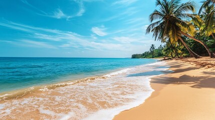 Tropical beach scene featuring palm trees and vibrant turquoise waters ideal for vacation