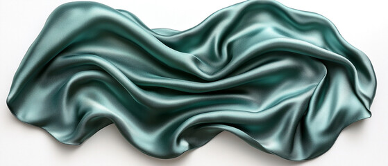 Obraz premium Elegant green satin fabric with soft drapes, perfect for a luxurious backdrop or textile design. Smooth texture and rich color.