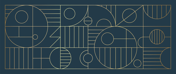 Luxury geometric gold line art and art deco background vector. Abstract geometric frame and elegant art nouveau with delicate. Illustration design for invitation, banner, vip, interior, decoration. 