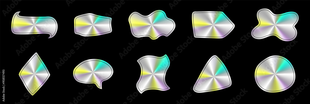 Poster set of labels with holographic effect. set of frames for text of different shapes. vector elements i
