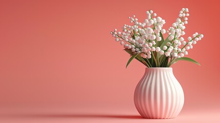 White ceramic vase with lily of the valley bouquet. Happy mother's day greeting background. AI generated image