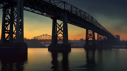 city harbour bridge at sunset