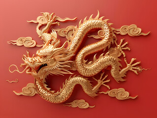 Obraz premium Golden Dragon on red background 