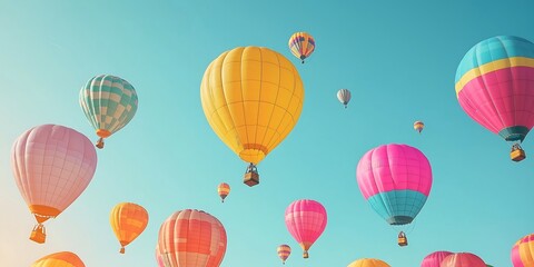Colorful Balloon Festival with Hot Air Balloons of Various Shapes and Sizes Rising Against a Clear Blue Sky