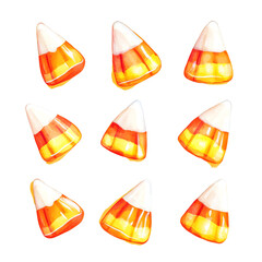Colorful candy corn pieces arranged attractively, perfect for Halloween or seasonal celebrations.
