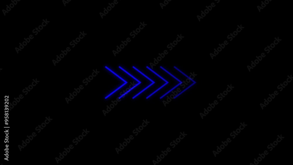 Poster neon blue right arrow direction icon. abstract neon arrow loading animation.