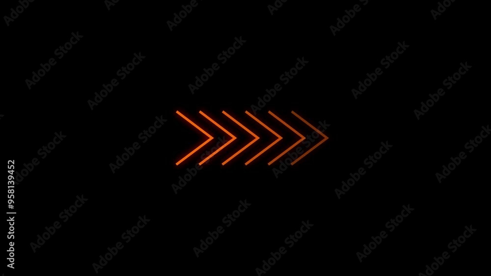 Poster neon blue right arrow direction icon. abstract neon arrow loading animation.