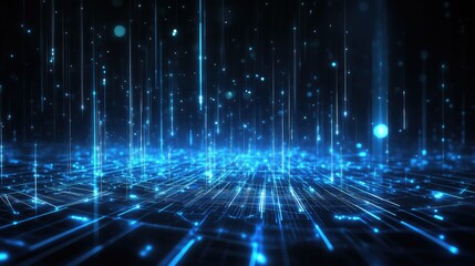 Blue light beams illuminating a wireframe network background, creating a futuristic and tech-inspired atmosphere