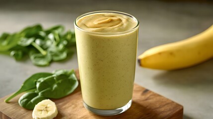 A refreshing smoothie blended with almond milk, banana, spinach, and a touch of almond butter
