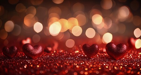 Sparkling red hearts with bokeh lights create a romantic ambiance for special occasions